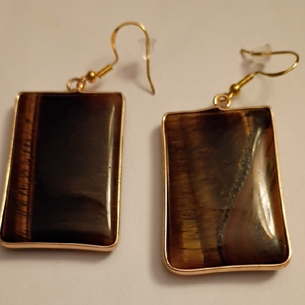 Chic Gold and Brown Rectangular Earrings